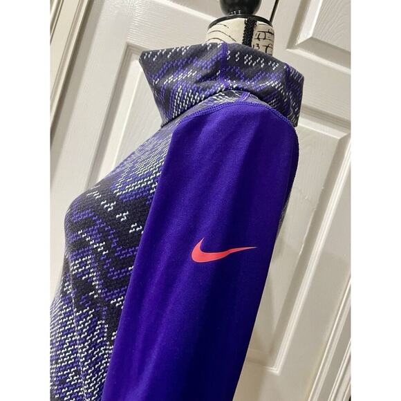 NIKE PRO DRIFIT SHIRT HYPERWARM TURTLENECK PURPLE BLACK GRID SZ M ATHLETIC CORE - Picture 6 of 11